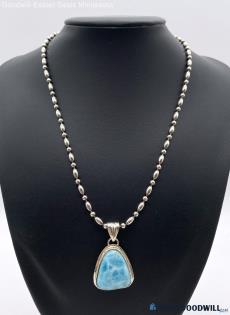 .925 Larimar Pendant on Bar & Ball Chain Necklace 19.12g