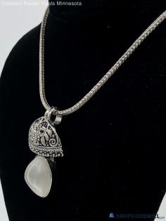 Signed REBECCA COLLINS Frosted Glass Pendant Necklace