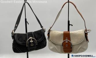 Lot Of 2 Coach Soho Black/Cream Jacquard Canvas Shoulder Bags Handbags/Purses