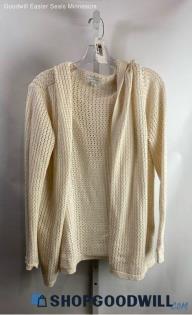 Lucky Brand Women's White Eyelet Knit Open Hooded Cardigan - Sz PS