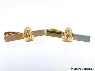 Gold-Filled Pink Sapphire + Diamond Accent Buddha Tie Clips (2) 27.21g