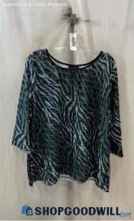 Lane Bryant Women's Teal/Black Patterned Layered Striped Ruffle Blouse Sz 22/24