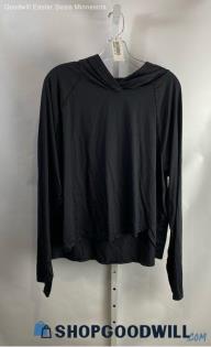 Athleta Women's Black Satin Textured Lightweight Thin Hooded Sweatshirt - Sz 2X