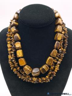 .925 Findings on Tigers Eye Chips & Square Bead Necklaces