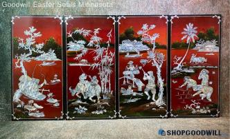 4 11"x23" Country River Farmers Vietnamese Lacquer Mother Pearl Tone Panels PUO