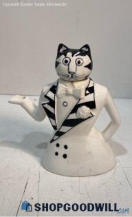 Vintage Ceramic Painted Tuxedo Black White Cat Teapot Pitcher Figure