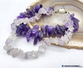 .925 Amethyst Clasp on Double Strand Amethyst Chip Bracelet