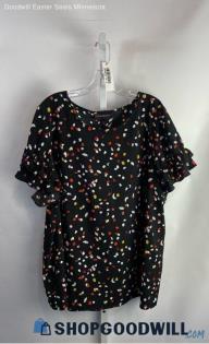 Lane Bryant Women's Black/Multicolor Speckle Pattern Ruffle Sleeve Blouse -Sz 22