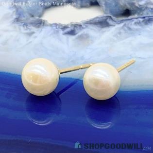 14K Yellow Gold Cultured Pearl Stud Earrings 0.84g