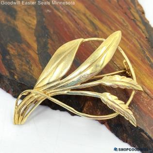 14K Yellow Gold Wheat Design Brooch 5.00g