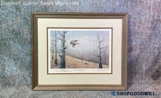 Les C Kouba Signed "Leaving The Cut Over" Grouse Wildlife Print Matted & Framed