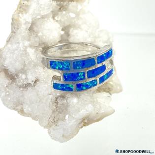 .925 Inlaid Turquoise Ring Size 7.5, 5.90g