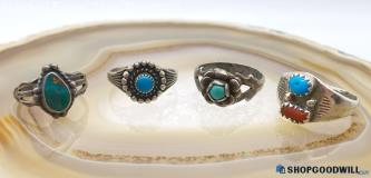 .925 Vintage Southwest Style Turquoise Rings 8.58g Sizes 3.75 to 4.75