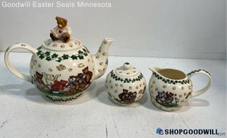 3pc Boyds Bears Paul Cardew 25th Anniversary Teapot Sugar Dish Creamer Pitcher