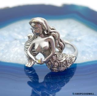 .925 CZ Accent Artisan Mermaid Ring 7.65g Size 9