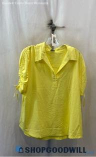 Chico's Women's Yellow Cinch Tie Short Sleeve Collared V Neck Top - Sz 16/18