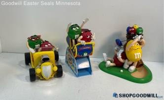 3pc M&M Candy Dispensers Roller Coaster, Vintage Car & Golfing Advertising