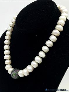 Faceted Ruby Zoisite Bead + Cultured Pearl Necklace