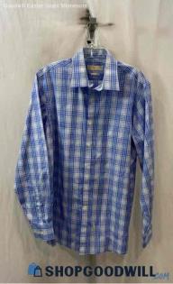 Michael Kors Men's Blue/White Plaid Long Sleeve Button Up Shirt - Sz 16 34/35