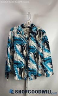 Chico's Women's Blue/Black Patterned Button Up Long Sleeve Shirt - Sz 3