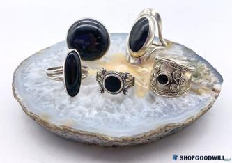 .925 Black Onyx Ring Collection 35.18g Sizes 5.5 to 9.25