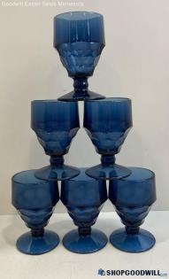 6 Blue Georgian Honeycomb Glass Cups Tumblers Goblet