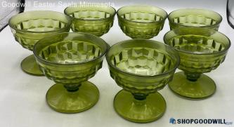 7pc Unbranded Indiana Glass Green Sherbert/desert Dish Set 4" Tall Kitchen Decor