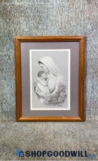 Madonna & Child Mary Jesus Christ E P Alleged Signed Religious Print Framed