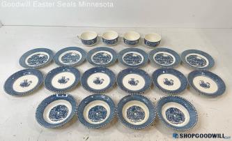 20pc Blue White Plates, Bowls, Cups Steamboat, Gathering Wheat+ Designs