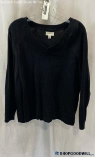 Lucky Brand Women's Black Knit Small V-Neck Long Sleeve Sweater - Sz L