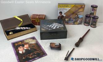 Harry Potter Collectible Lot W/ Chess Game Poster Book Pictionary Figurines