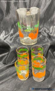 Orange Design Pitcher & 4 Pitcher Glass Cups