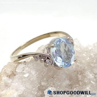 14K White Gold Aquamarine Diamond Accent Ring Size 8 1/2 - 2.97g