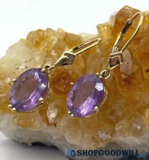 14K Yellow Gold Faceted Oval Amethyst Earrings 3.64 grams