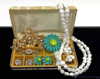 Vintage Costume Jewelry Sets in Floral Brocade Jewelry Box