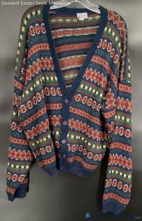 Corner Stone Men's Blue/Green Burgundy Pattern LS sweater - Sz L Tall