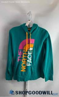 The North Face Women's Teal/Pink/Orange Logo Graphic Pullover Hoodie - Sz L