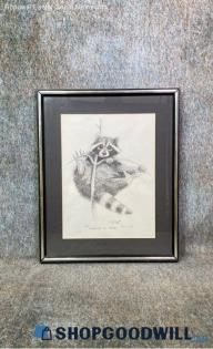 Vernon Cross Signed "Hanging In There" Raccoon Wildlife 193/500 Print Framed Art