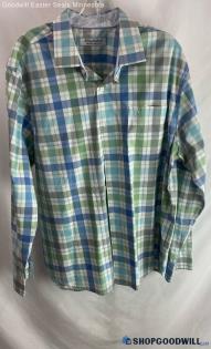 Tommy Bahama Men's Green/Blue Plaid Button Up Shirt - Sz L