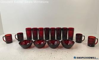 16pc Ruby Red Glass Tall Glasses, Mugs/Cups, Bowls