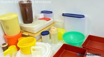 Vintage Tupperware Lot Colored Items 2 Boxes