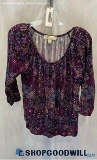 Michael Kors Women's Purple Mandala Patterned 1/2 Sleeve Top - Sz M