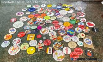 3lb Lot Mixed Vtg '80s '90s Buttons Collectibles Minnesota Health Social Quotes+