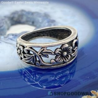 .925 Floral Filigree Ring Size 5 3/4 - 3.92g