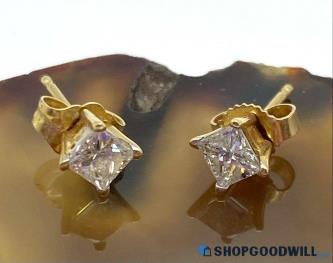 14K Yellow Gold Diamond Solitaire Stud Earrings 0.74 grams