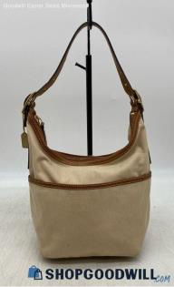 Coach Beige Brown Shoulder Bag Womens Canvas Leather