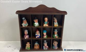 12pc House Museum Porcelain Head Figurin Name Inside Candle Snuffer Display Case