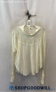 Free People Women's White Mesh Lace Textured Knit Long Sleeve Blouse - Sz XS