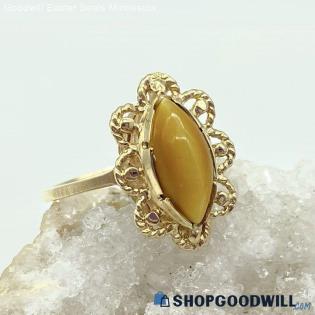 10K Yellow Gold Vintage Cats Eye Openwork Ring Size 6 1/2 - 2.90g