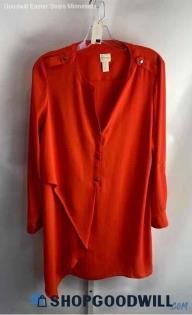 Chico's Women's Burnt Orange Layered Hem Henley Tunic Shirt - Sz M